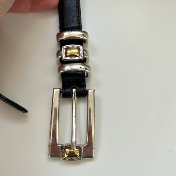 Brighton Slim Black Leather Belt with Gold and Silver # 4A303 - Picture 5 of 10